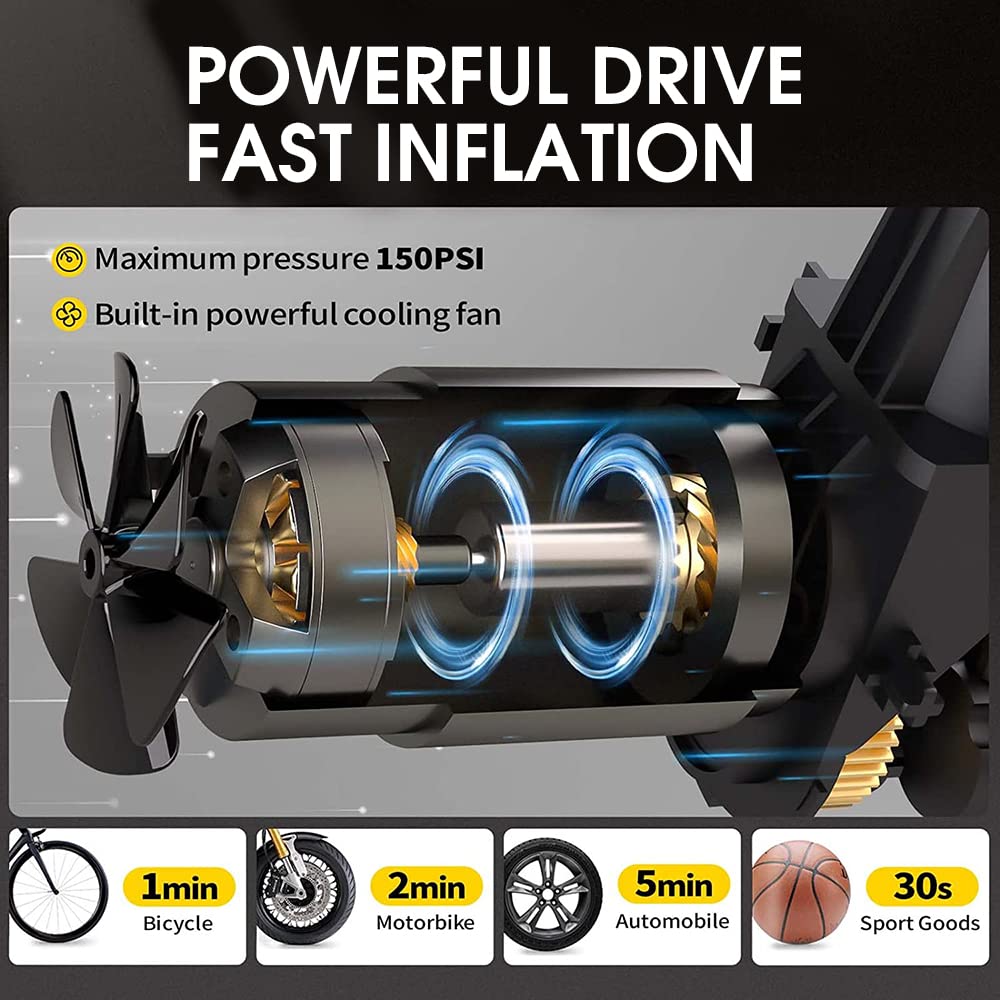 STHIRA Portable Air Compressor Tire Inflator 150PSI Auto Shut-Off Air Inflator with LED Light for Vehicle, Ballon, Bicycles STHIRA Portable Air Compressor Tire Inflator 150PSI Auto Shut-Off Air Inflator with LED Light for Vehicle, Ballon, Bicycles